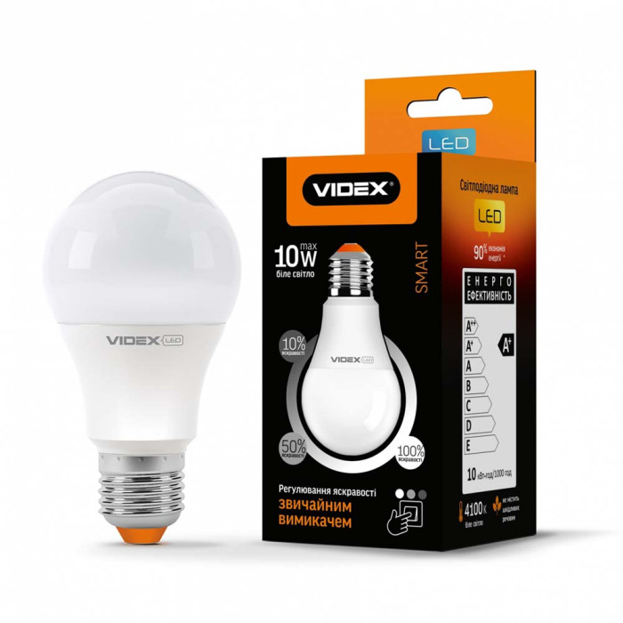 Світлодіодна лампа VIDEX А60 ЕD3 10W E27 4100K 220V, з регулюванням яскравості