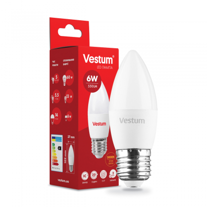 1-VS-1302 Лампа LED Vestum C37 6W 3000K 220V E27